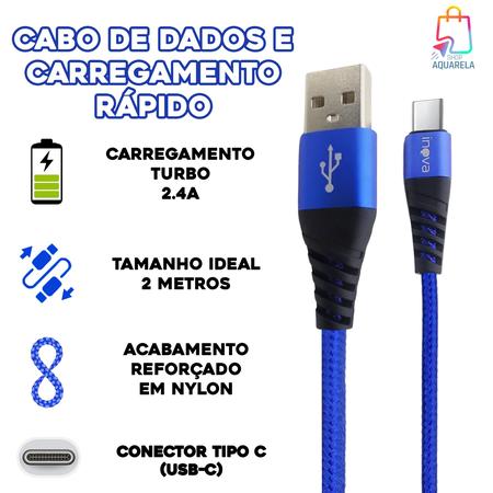 Imagem de Cabo Carregador Turbo Reforçado 2 Metros USB-C (Tipo C)