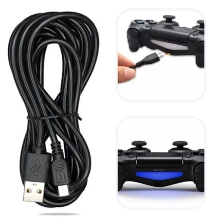 Imagem de Cabo Controle Ps4 3 Metros Carregador Turbo Compatível Usb 3.0 Reforçado