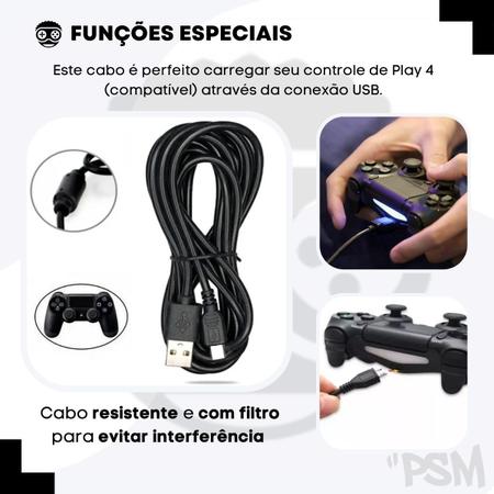 Imagem de Cabo Controle Ps4 3 Metros Carregador Turbo Compatível Usb 3.0 Reforçado