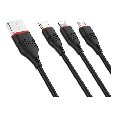 Imagem de Cabo de Carregamento 3x1 Micro USB Tipo C e Lightning 3A 1M