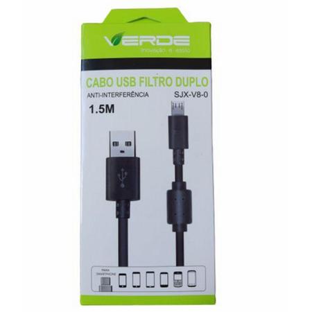 Imagem de Cabo de Dados Branco Micro Usb V8 Filtro Duplo SJX - V8-0 1,5M - Verde