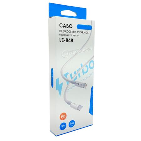 Cabo de Dados Lightning x USB-C Turbo Rápido Cabo 1 Metro LE848 - ITBLUE Imagem de Cabo de Dados Lightning x USB-C Turbo Rápido Cabo 1 Metro LE848