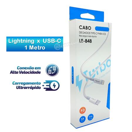Cabo de Dados Lightning x USB-C Turbo Rápido Cabo 1 Metro LE848 - ITBLUE Imagem de Cabo de Dados Lightning x USB-C Turbo Rápido Cabo 1 Metro LE848