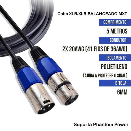 Imagem de Cabo De Microfone Balanceado Xlr Macho Femea Mxt - 5m