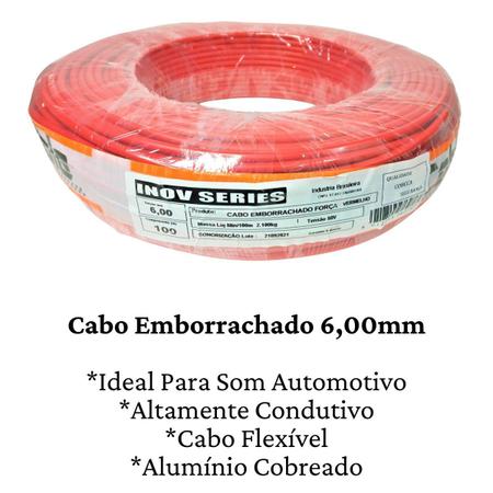 Imagem de Cabo Emborrachado 6mm Para Som Automotivo Flexível 25 Metros Alto Falante Fio Positivo Vermelho 6,0mm 25m