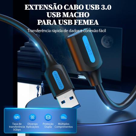 Imagem de Cabo Extensão Usb 3.0 Macho Usb Fêmea HD Externo Vention 1m