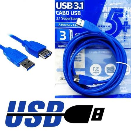 Imagem de Cabo Extensor USB 3.1 Macho E Fêmea Super Velocidade De Dados Para PC Notebook 3 Metros 0187723