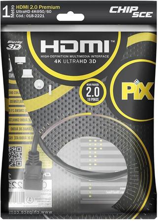 Imagem de Cabo Hdmi 1 metro 2.0 4k Ultra Hd 3d 19 Pinos Pix 018-2221