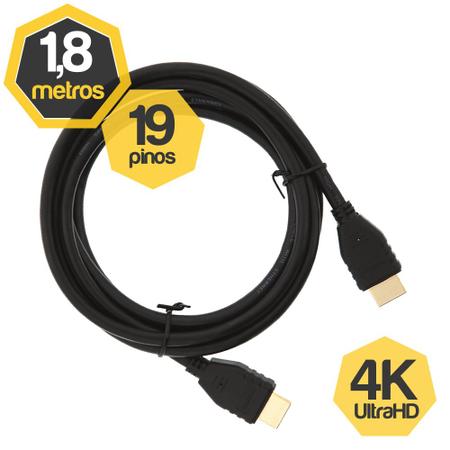 Imagem de Cabo HDMI 2.0 4K 19 Pinos UltraHD 1,80 Metros