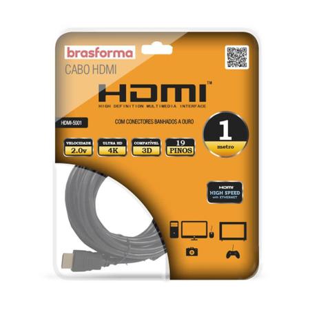 Imagem de Cabo HDMI 2.0 de 2m preto HDMI5002 Brasforma