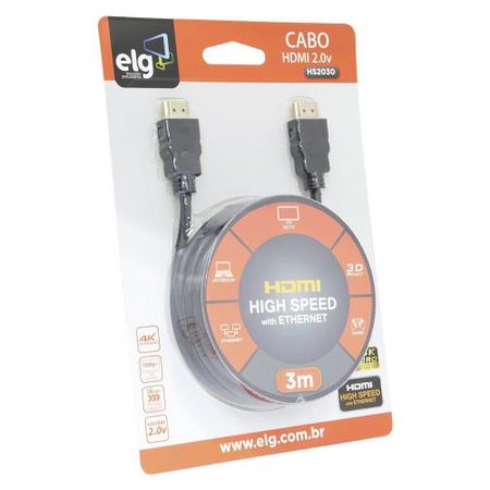 Imagem de Cabo HDMI 2.0v 3D Ready 4K High Speed UltraHD de 3 Metros ELG HS2030