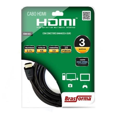 Imagem de Cabo Hdmi versão 2.0 ultra hd 4K de 3 Metros Tv 3d Gold