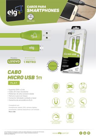 Imagem de Cabo Micro USB Flat Emborrachado Verde 1m - ELG