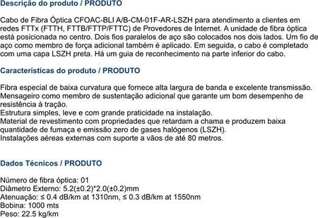 Imagem de Cabo Óptico Fibra Drop Shoreline 1FO Mono Bobina de 1KM