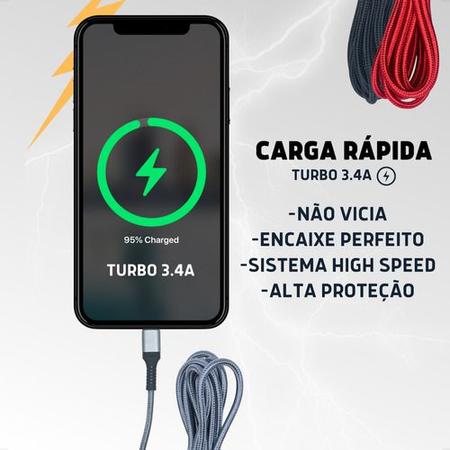 Imagem de Cabo Para Celular Android Tipo C Turbo Nylon 1 Metro Usbc Carga Rápida Carregamento Rápido Carregador Reforçado