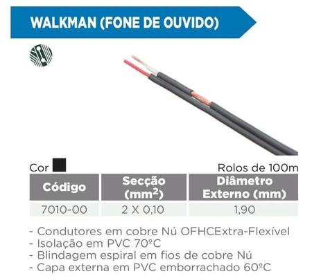 Imagem de Cabo Philips Tipo Walkman (Fone de ouvido) 2 x 0,10mm² Tiaflex Preto - Rolo 100 metros