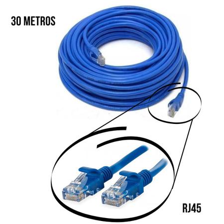Imagem de Cabo Rede Cat5e 30m UTP Internet Ethernet RJ45 Montado Azul
