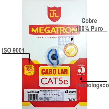 Imagem de Cabo Rede Megatron Cat5e Utp Homologado Anatel 305 Metros