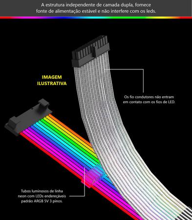 Imagem de Cabo Sleeved Argb 2x8pin Extensor Gpu Fonte Atx 5v 3pin