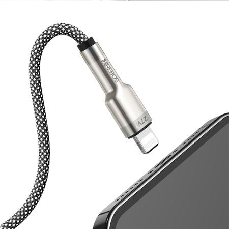 Imagem de Cabo Turbo 27W para iPhone Lightning USB de Tecido Trançado e Pontas Metálicas - Hrebos Premium