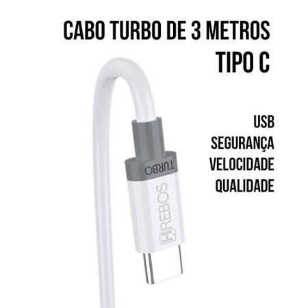 Cabo Turbo USB Tipo C 3M HS-281 - HRebos Imagem de Cabo Turbo USB Tipo C 3M HS-281