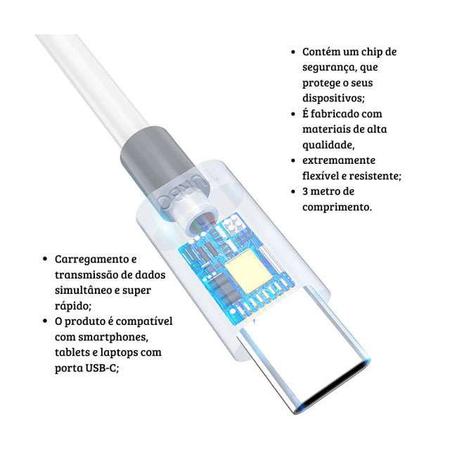 Cabo Turbo USB Tipo C 3M HS-281 - HRebos Imagem de Cabo Turbo USB Tipo C 3M HS-281