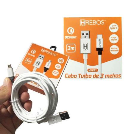 Cabo Turbo USB Tipo C 3M HS-281 - HRebos Imagem de Cabo Turbo USB Tipo C 3M HS-281