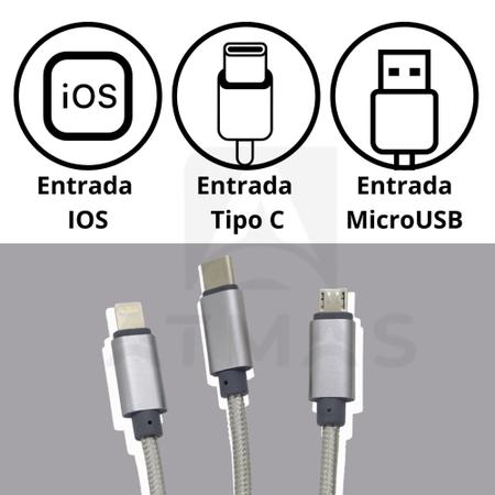 Imagem de Cabo USB 3 em 1 Universal Lightning MicroUSB USB-C Turbo Rápido Reforçado Carregar HD