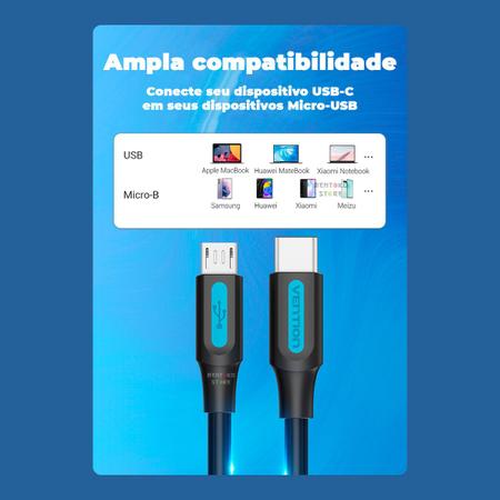 Imagem de Cabo USB C Para Micro USB 2A Celular Smartphone 1m Vention