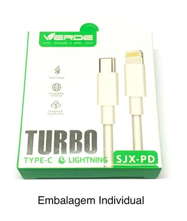 Cabo Usb C - Tipo C para Lightning ( 1m ) modelo Turbo - VERDE Imagem de Cabo Usb C - Tipo C para Lightning ( 1m ) modelo Turbo