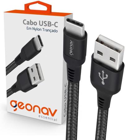 Geonav Cabo USB-C (tipo C) para USB, nylon trançado, 1MT, ESC05, Preto