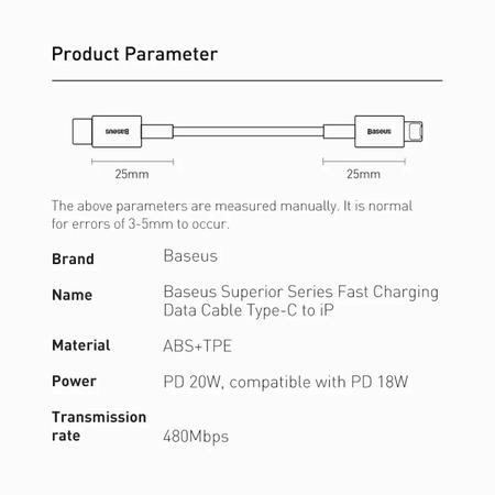 Imagem de Cabo USB-C x Lightning para iPhone 14 PD 20W 1m Baseus