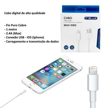 Imagem de Cabo USB para Ligthing Puro Cobre Carga e Dados It Blue Max