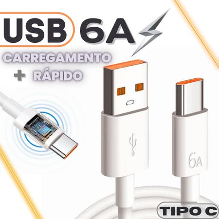 Imagem de Cabo USB Tipo C Carregamento Rápido 6A, 1m, Branco