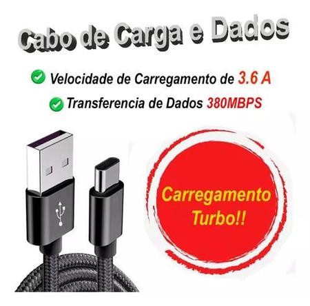 Imagem de Cabo Usb Tipo C Turbo 2 Metros Carga E Dados Reforçado 