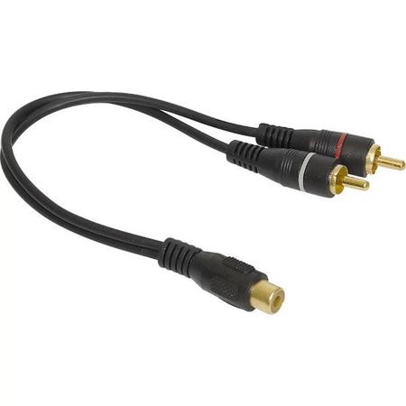 Imagem de Cabo Y 1 RCA Fêmea x 2 RCA Macho 25cm 5mm Dourado Preto