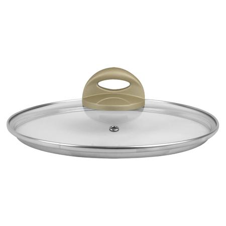 Imagem de Caçarola Aluminio Ceramica Antiaderente 22cm Fratelli Linha Premium Max Chef Dourada Panela Fogão Indução Com Tampa De Vidro