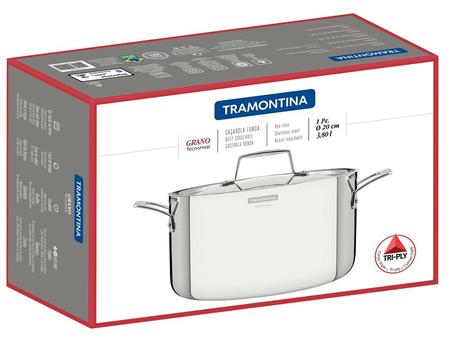 Imagem de Caçarola Tramontina Grano Funda em Aço Inox Corpo Triplo com Tampa e Alças 20 cm 3,8 L - 62144/200