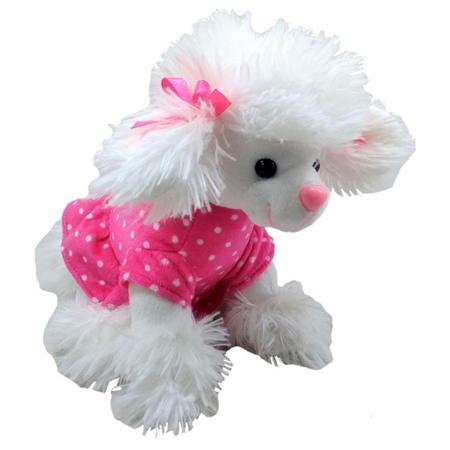 Imagem de Cachorro Pelúcia Poodle Branco 22 Cm Comp. Com Roupinha