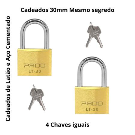 Cadeado 30Mm 2 Unidades 4 Chaves Mesmo Segredo De Latão Pado Imagem de Cadeado 30Mm 2 Unidades 4 Chaves Mesmo Segredo De Latão Pado