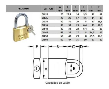 Imagem de Cadeado Pado E-60 em Latão 60 Mm com 2 chaves