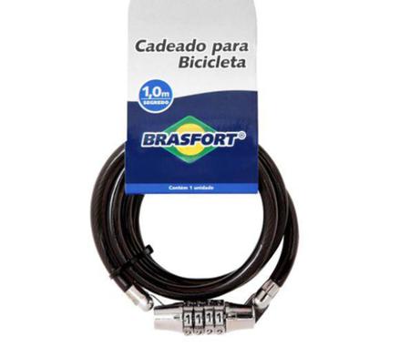 Imagem de Cadeado trava tranca de Segurança Anti furto para Bicicleta Em aço Espiral com Segredo - Brasfort