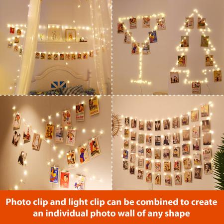 Imagem de Cadeia de fotos Fairy Light HXWEIYE 120LEDs de 12 m com clipes e gancho