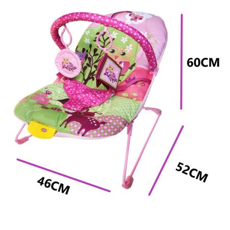 Imagem de Cadeira Balanço Rosa Bebê Suporta 9Kg + Chocalho Interativo
