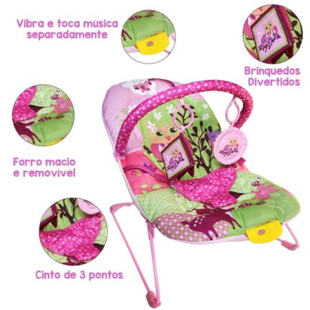 Imagem de Cadeira Balanço Rosa Bebê Suporta 9Kg + Chocalho Interativo