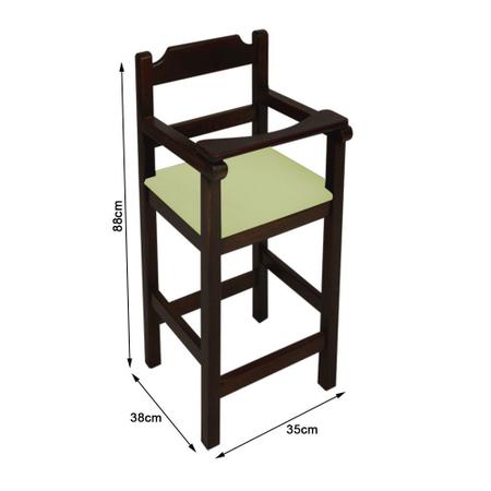 Imagem de Cadeira Bebe de Madeira com Trava com Assento Estofado Verde - Preto