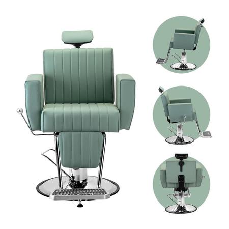 Imagem de Cadeira Cabelereiro Barbeiro Poltrona Salão de Beleza Profissional Reclinável Estofado Verde