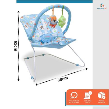 Imagem de Cadeira Cadeirinha de Bebê Descanso Infantil Musical Vibratória até 11kg com Brinquedos Azul Lion