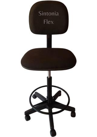 Imagem de Cadeira caixa alta  com aro e com rodízio  preto pra recpçao balcao mercado  tecido preto
