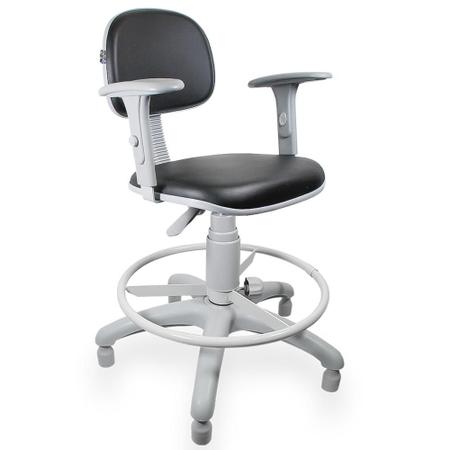 Imagem de Cadeira Caixa material ecológico Preto Com Braço Base Cinza - ULTRA Móveis